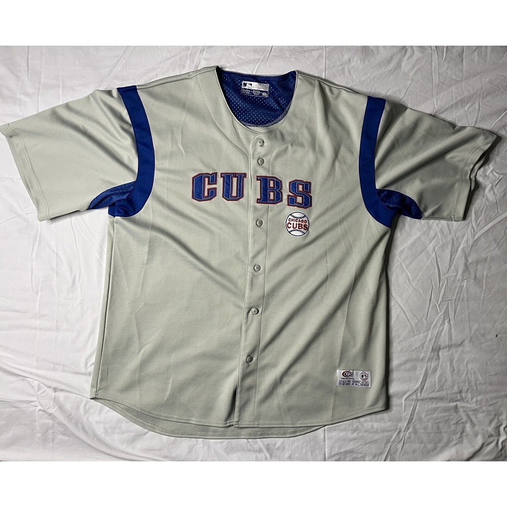 True Fan Chicago Cubs Baseball Jersey Men's Size 2XL Gray MLB Short Sleeve